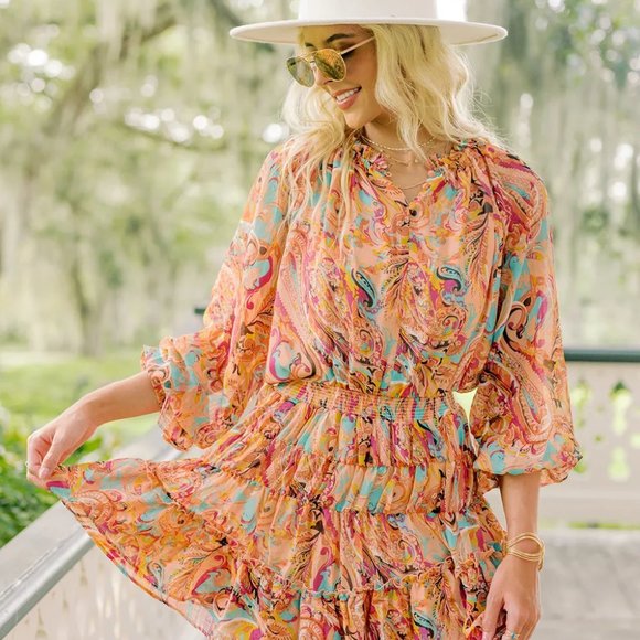 Nooklia Dresses & Skirts - Multicolour Paisley Print Frilled Mini Dress